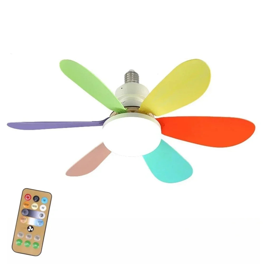 E27 Socket Ceiling Fan With Dimmable LED Light & Remote Control