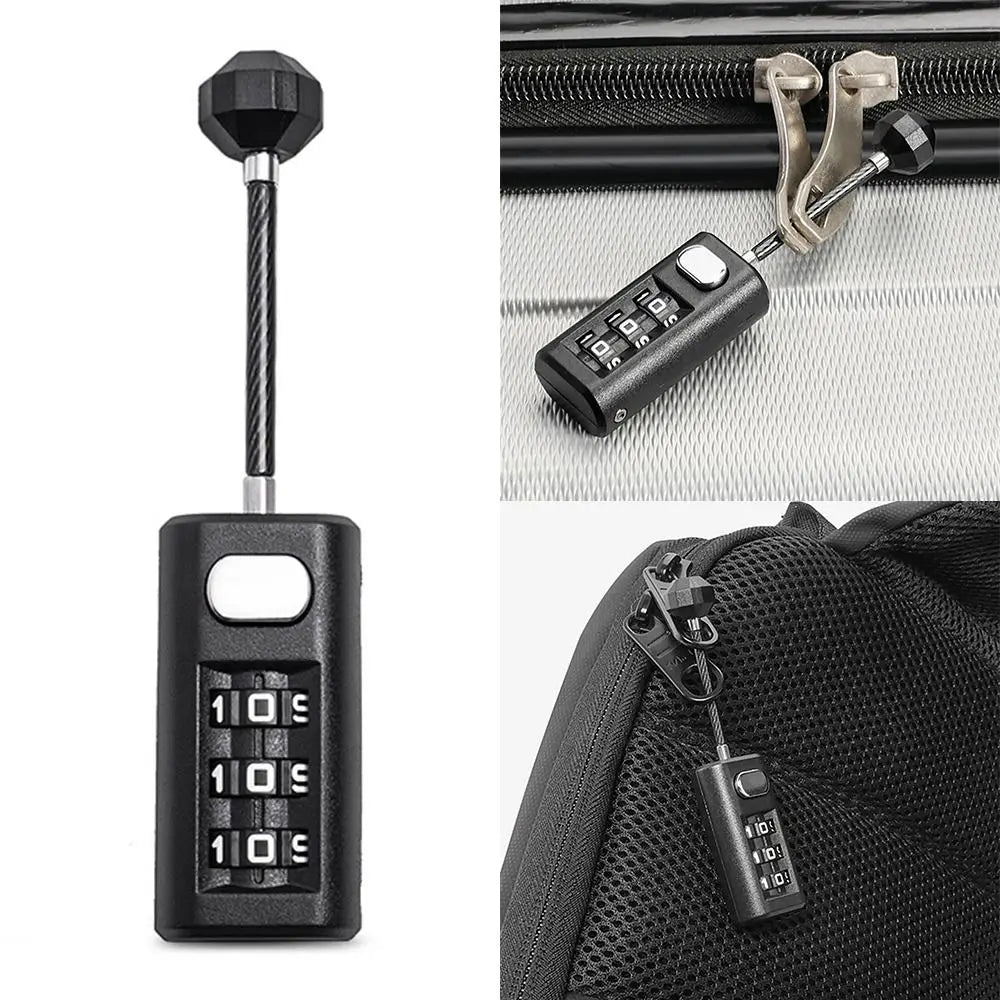 3-Digit Resettable Cable Lock – Mini Combination Padlock for Backpack Zippers and Luggage
