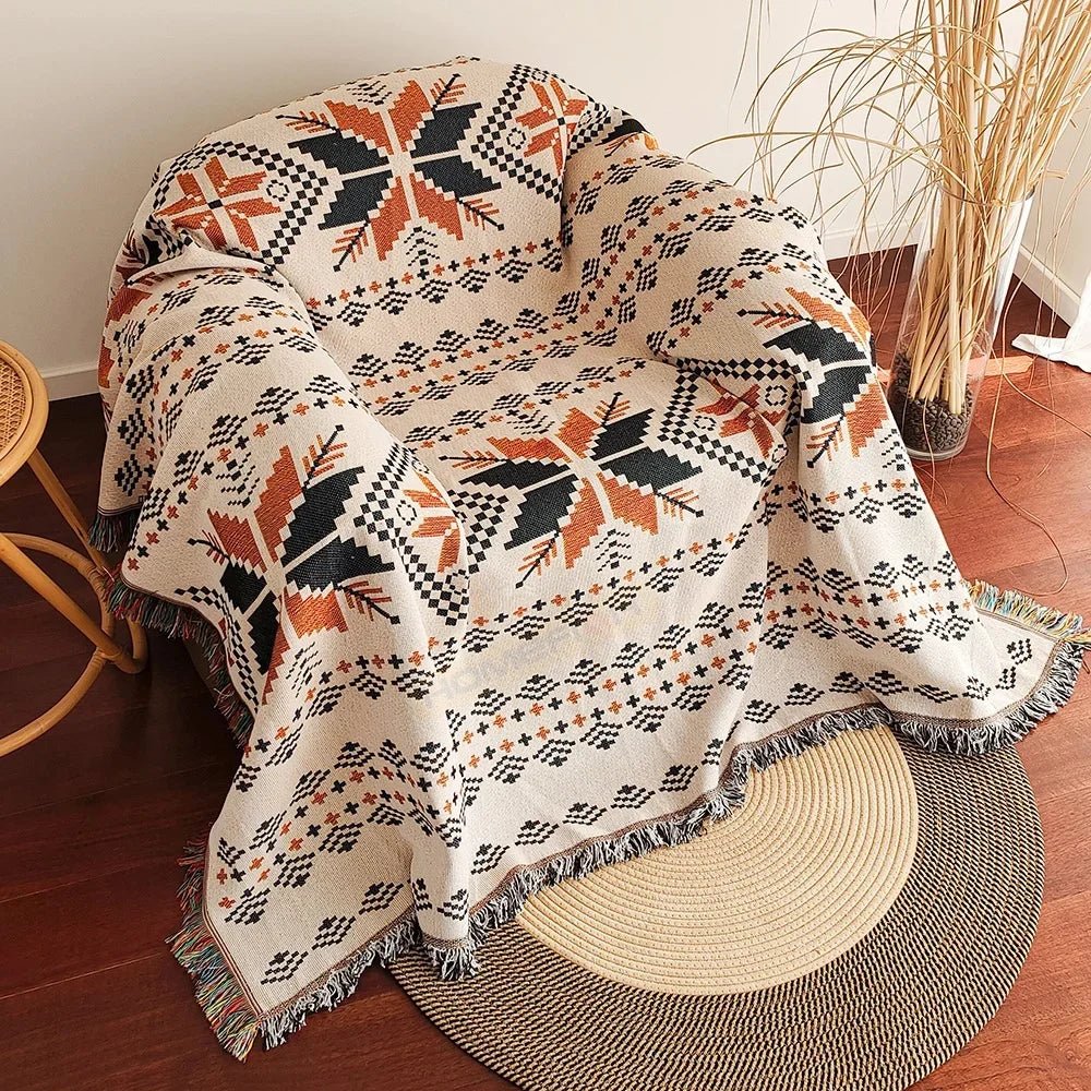 Southwestern Geometric Woven Throw Blanket With Fringe – Boho Sofa, Bed and Picnic Tapestry - Goodify Mart