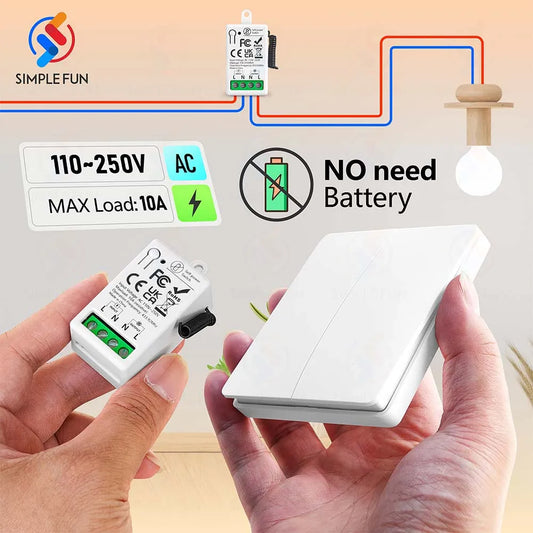 433MHz Self-Powered Wireless Light Switch – No Battery Remote, Waterproof Wall Panel (110V–250V)
