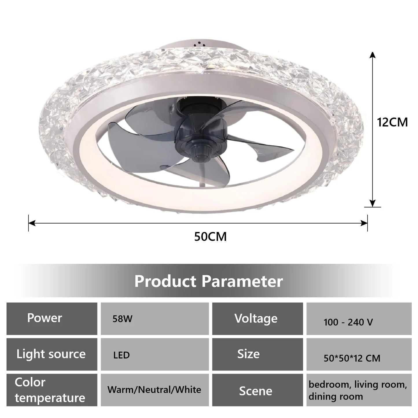 Modern Reversible Ceiling Fan With Dimmable LED Light & Remote Control