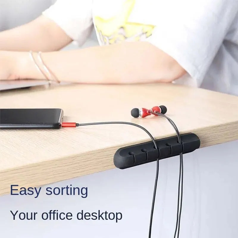 Self-Adhesive Silicone Cable Organizer – 5-Slot or 7-Slot Desktop Cord Holder