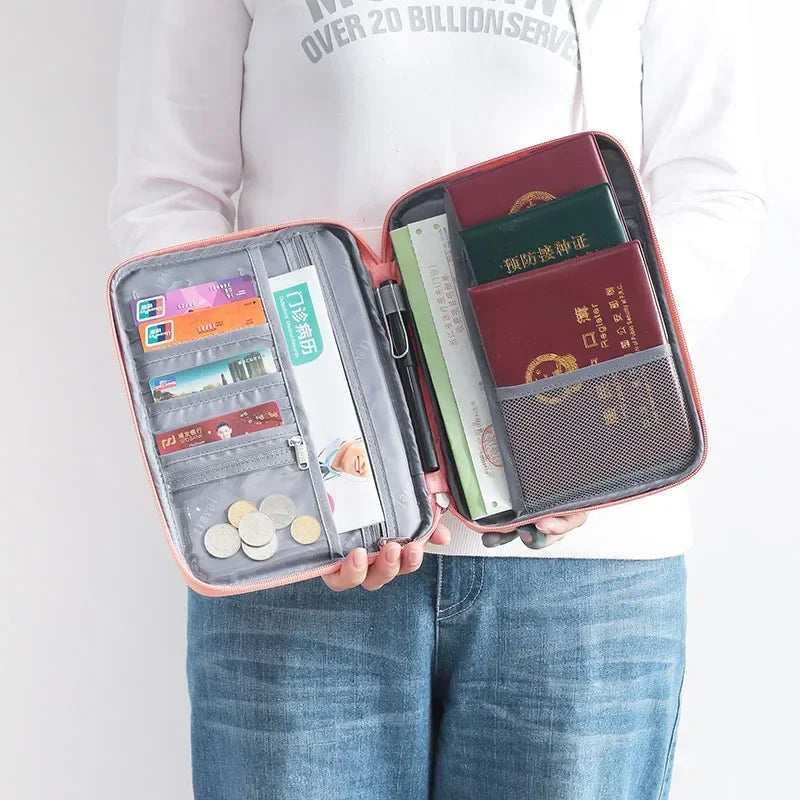 Large Waterproof Family Passport Wallet – Women’s Travel Document Organizer Bag