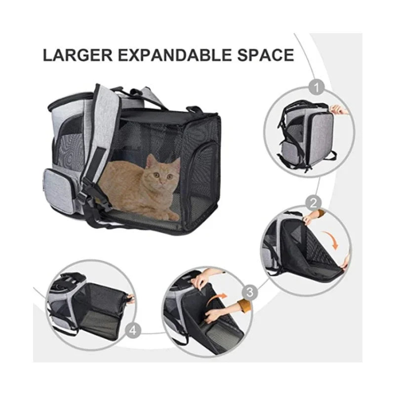 Expandable Breathable Pet Carrier Backpack – Foldable Travel Bag for Cats & Small Dogs