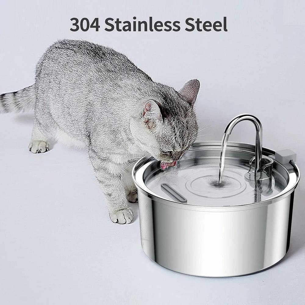 Stainless Steel Cat Water Fountain – 3L USB Electric Pet Water Dispenser with Double Filtration & Ultra-Quiet Pump
