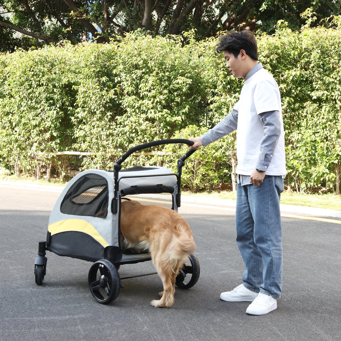 Heavy-Duty Foldable Dog Stroller For Large Dogs – 4-Wheel Pet Carrier Up To 65kg