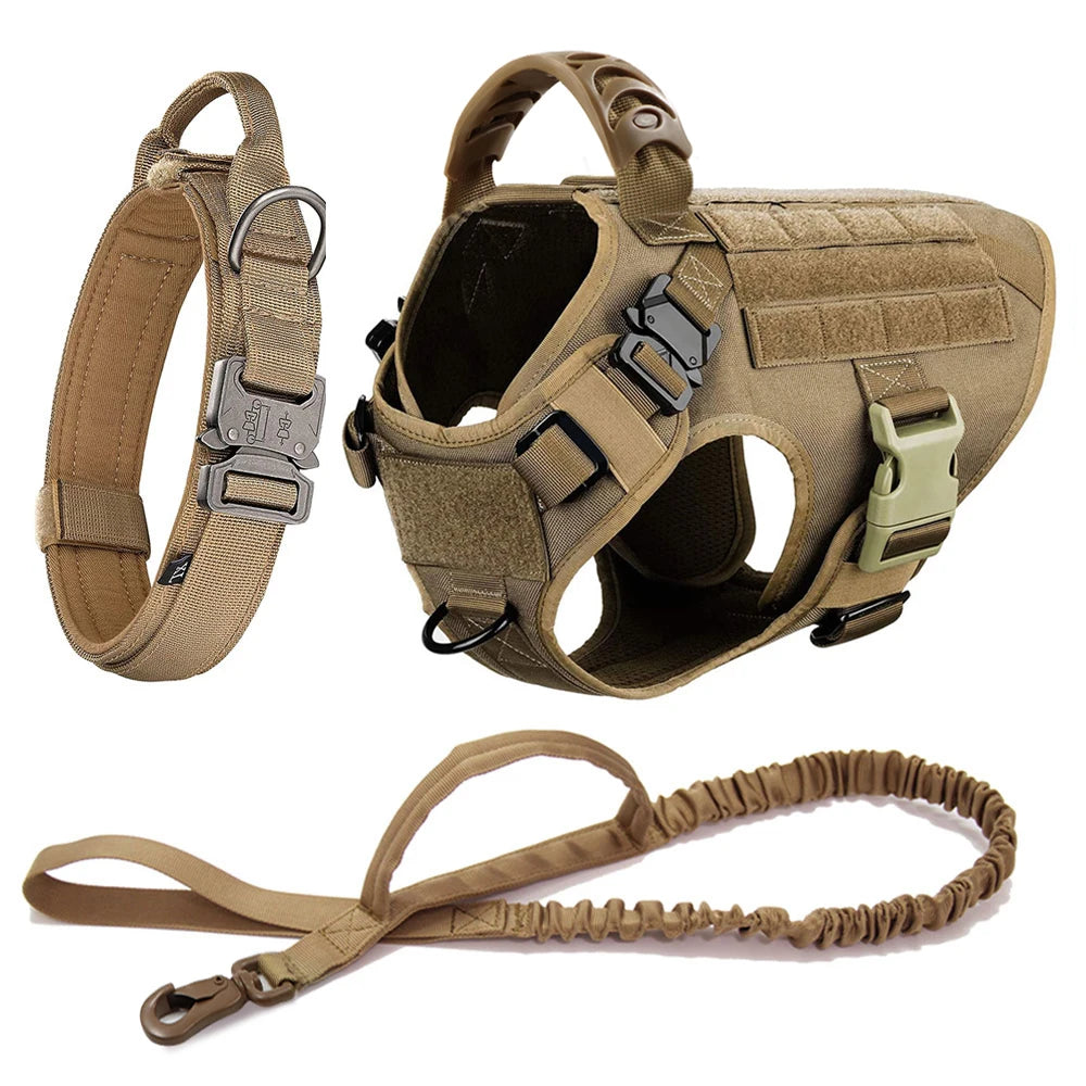 PETRAVEL Tactical Dog Harness Set – Military K9 Vest with Collar & Leash for Medium & Large Dogs