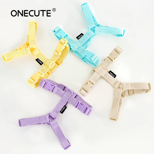 Macaron Color Dog Harness, Collar & Leash Set – Reflective Adjustable Vest for Puppies & Small Dogs