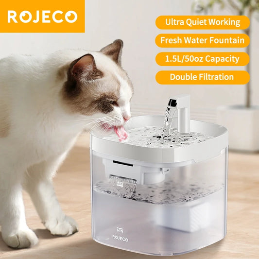 ROJECO 1.5L Cat Water Fountain – Automatic Pet Water Dispenser with Dual Flow Modes & Carbon Filter