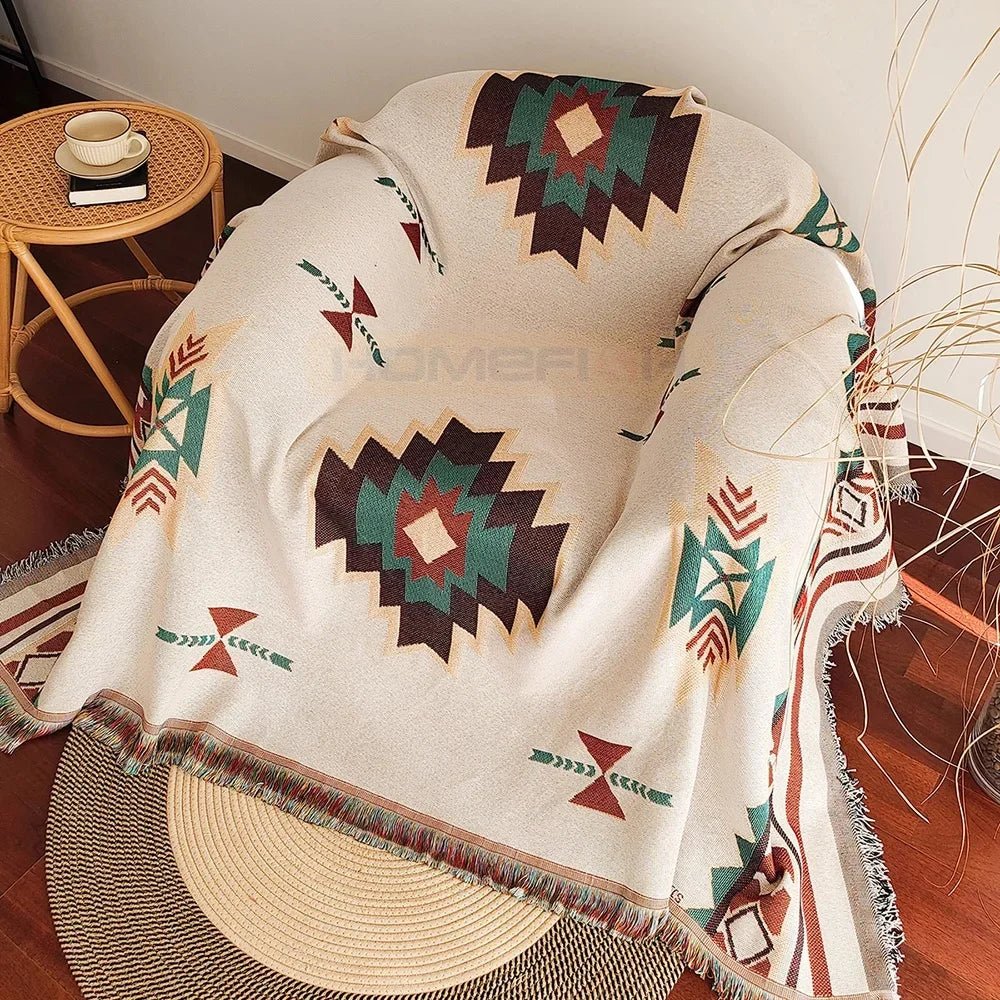 Southwestern Geometric Woven Throw Blanket With Fringe – Boho Sofa, Bed and Picnic Tapestry - Goodify Mart