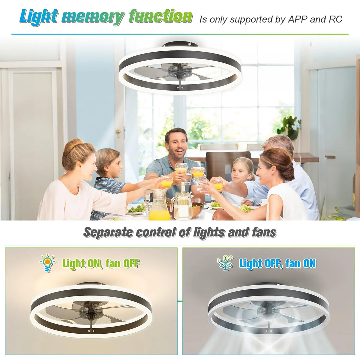 Modern Reversible Ceiling Fan With Dimmable LED Light & Remote Control