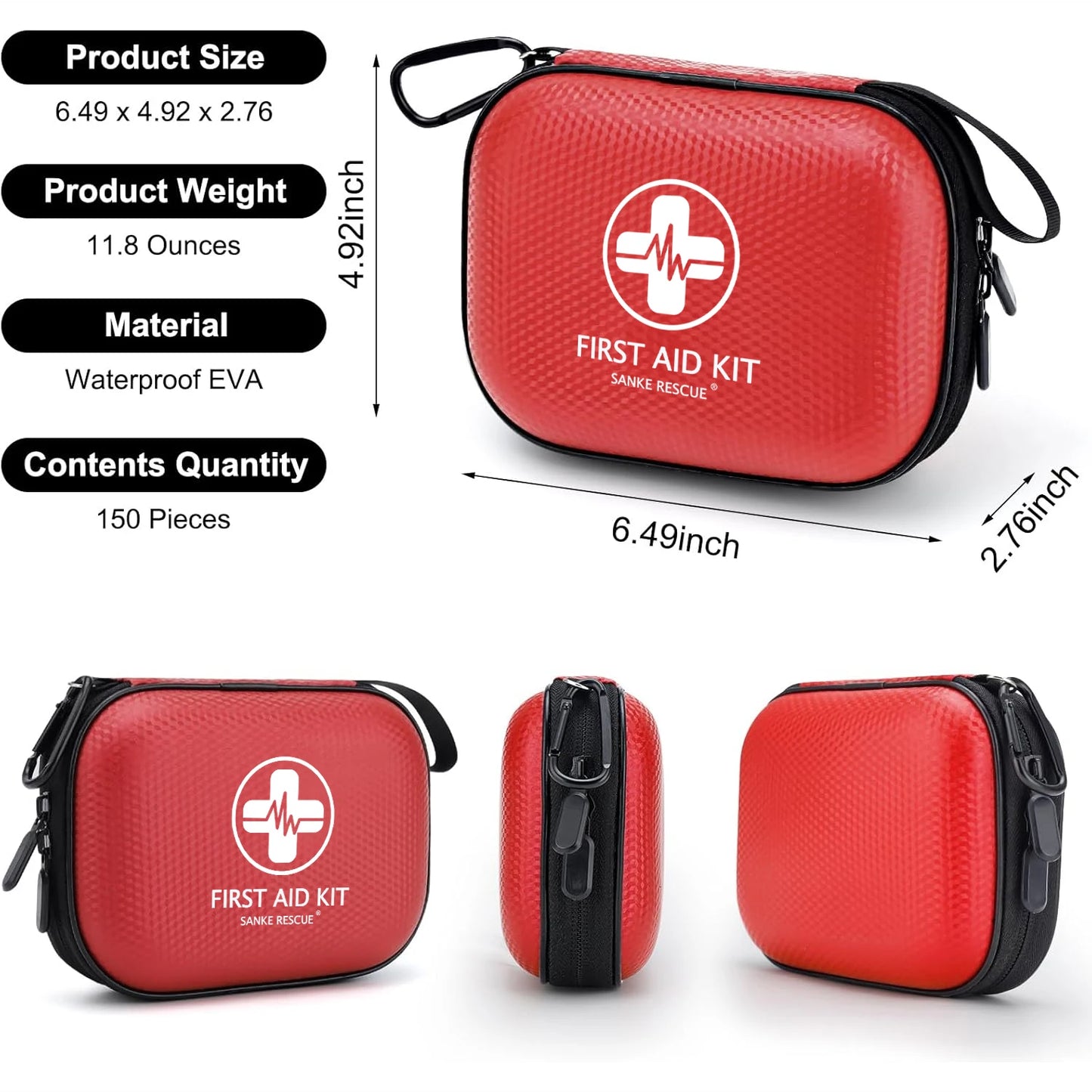 150-Piece Compact First Aid Kit – Water-Resistant EVA Hard Case for Car, Travel and Camping