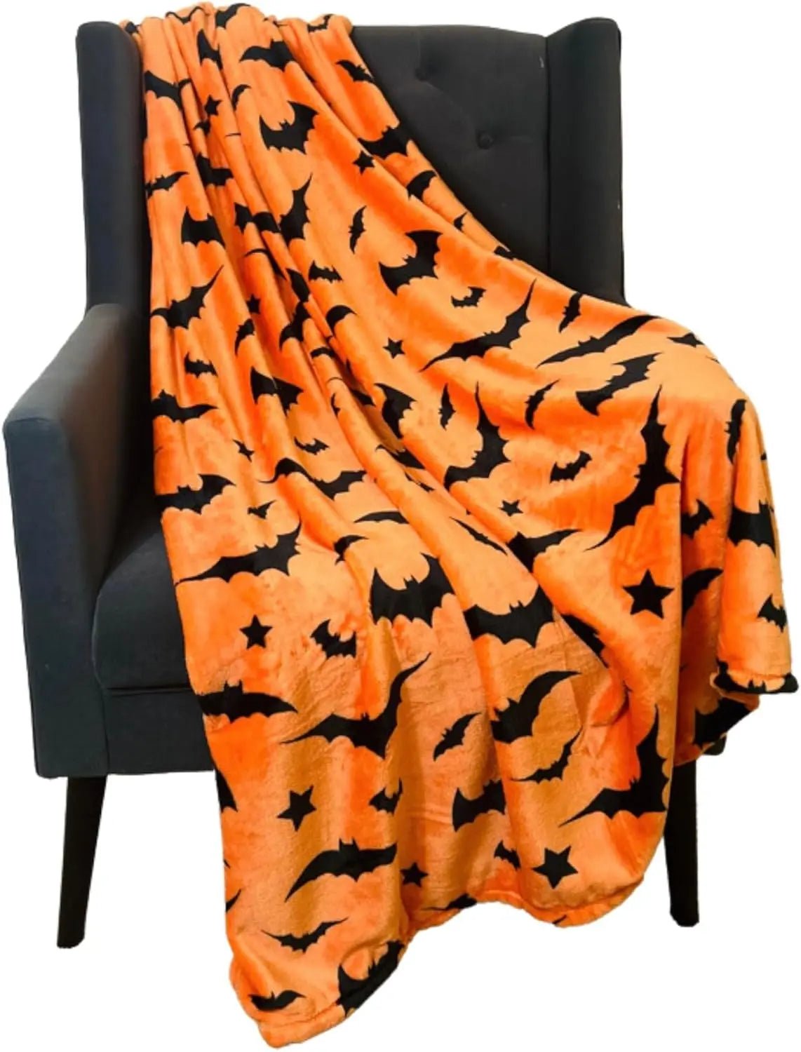 Black Bat Print Flannel Blanket – Soft Halloween Throw for Sofa, Bed and Travel - Goodify Mart