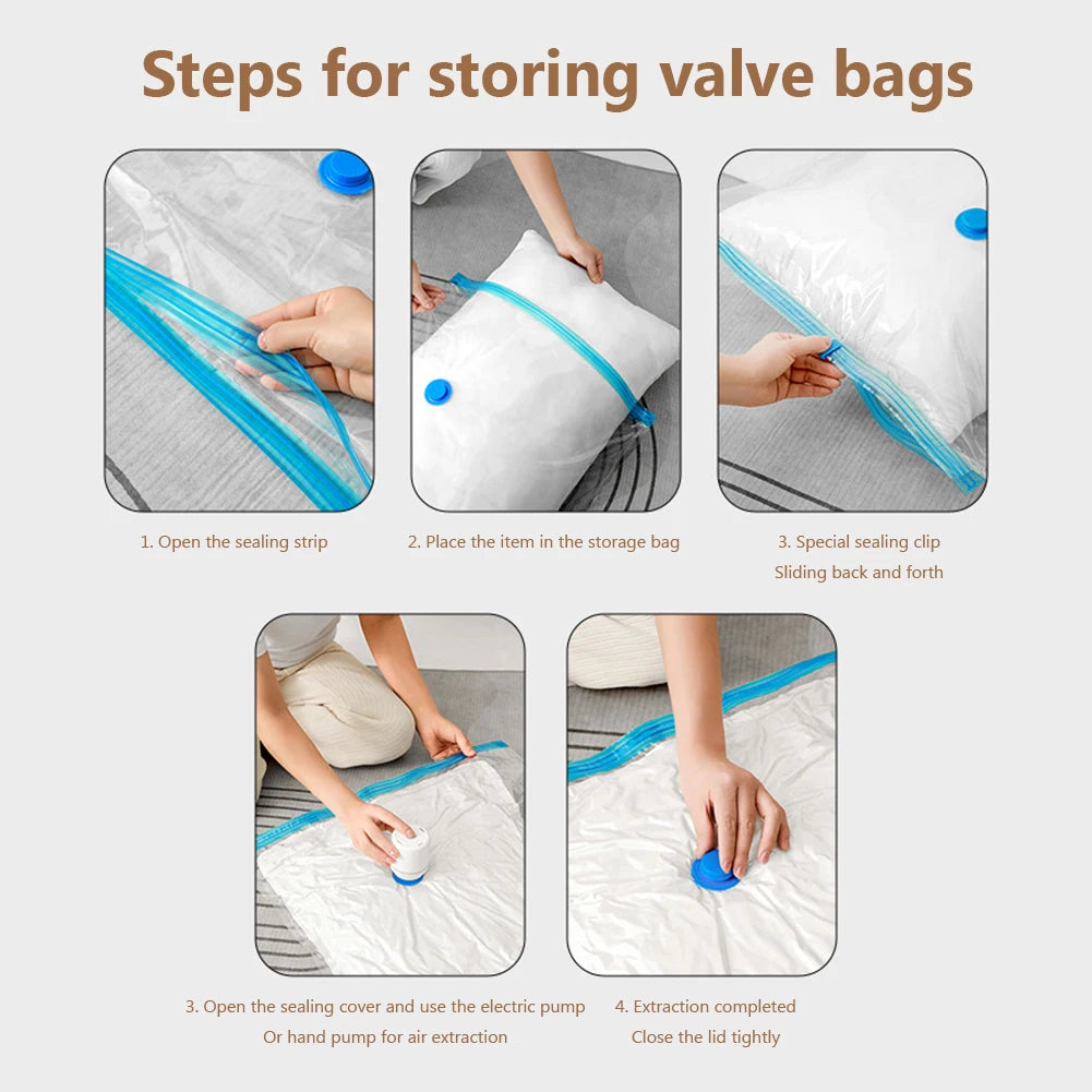 Reusable Vacuum Storage Bags with Hand Pump – Space Saving Compression Bags for Clothes, Blankets & Pillows