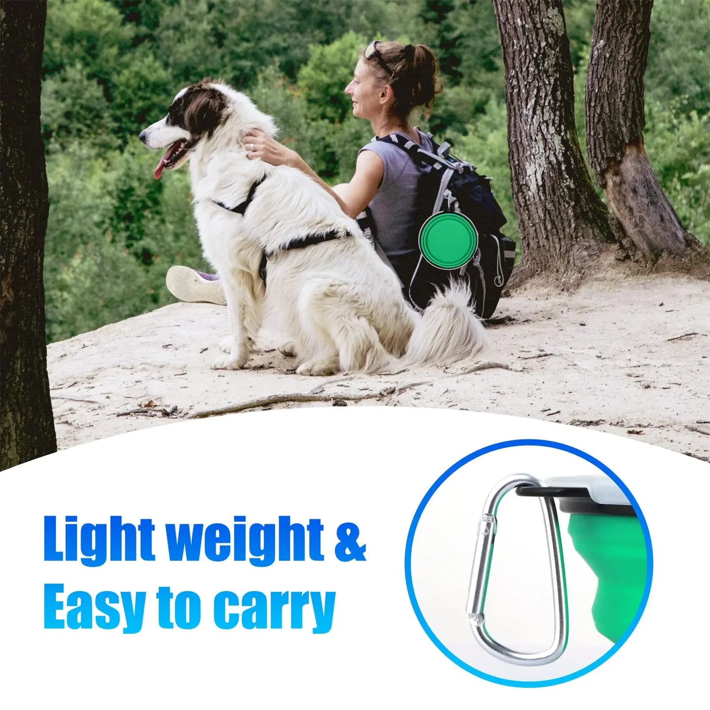 Foldable Silicone Dog Travel Bowl – Portable Collapsible Pet Food & Water Basin with Hook (12oz)