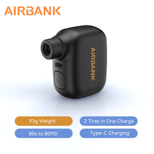 AIRBANK AS100 Mini Electric Bike Pump – 100 PSI USB-C Rechargeable Inflator for Presta & Schrader Valves