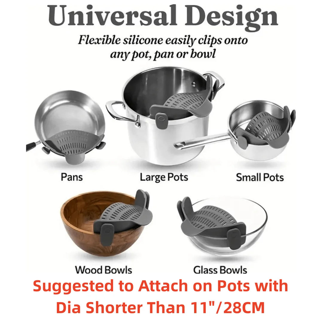 Adjustable Clip-On Pot Strainer – Stainless Steel Kitchen Strainer for Pots, Pans & Bowls