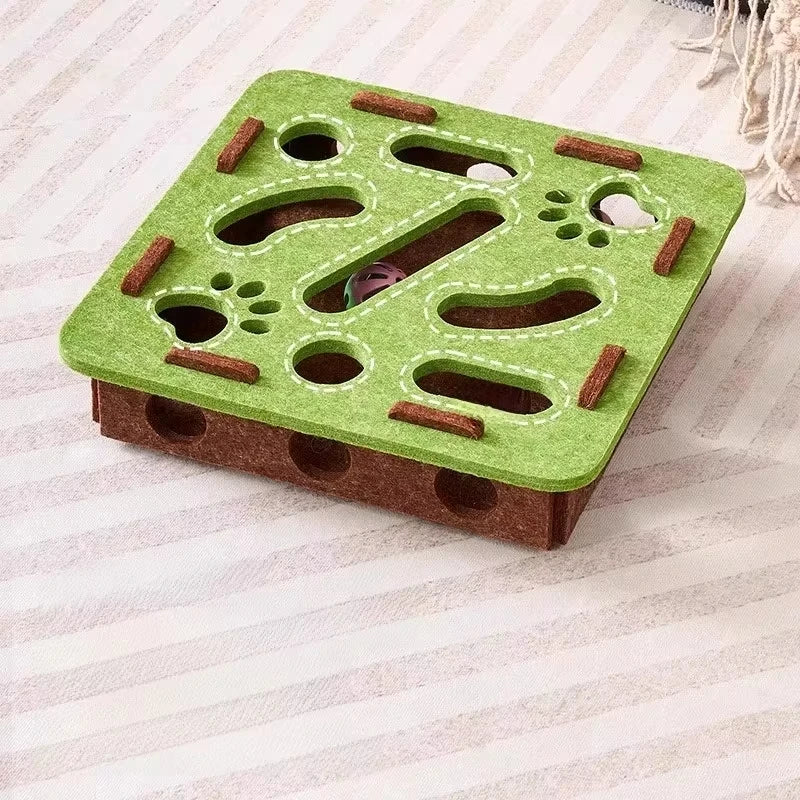 Cat Puzzle Toy Felt Play Box – Interactive Indoor Exercise Toy with Ball