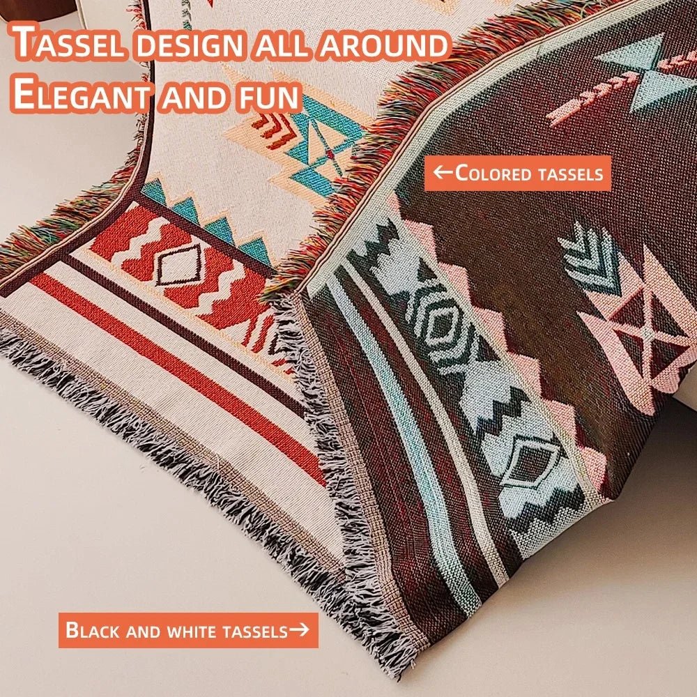 Southwestern Geometric Woven Throw Blanket With Fringe – Boho Sofa, Bed and Picnic Tapestry - Goodify Mart