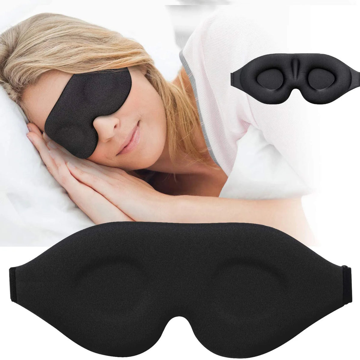 Breathable 3D Light-Blocking Sleep Mask – Adjustable Contoured Eye Mask for Travel and Rest