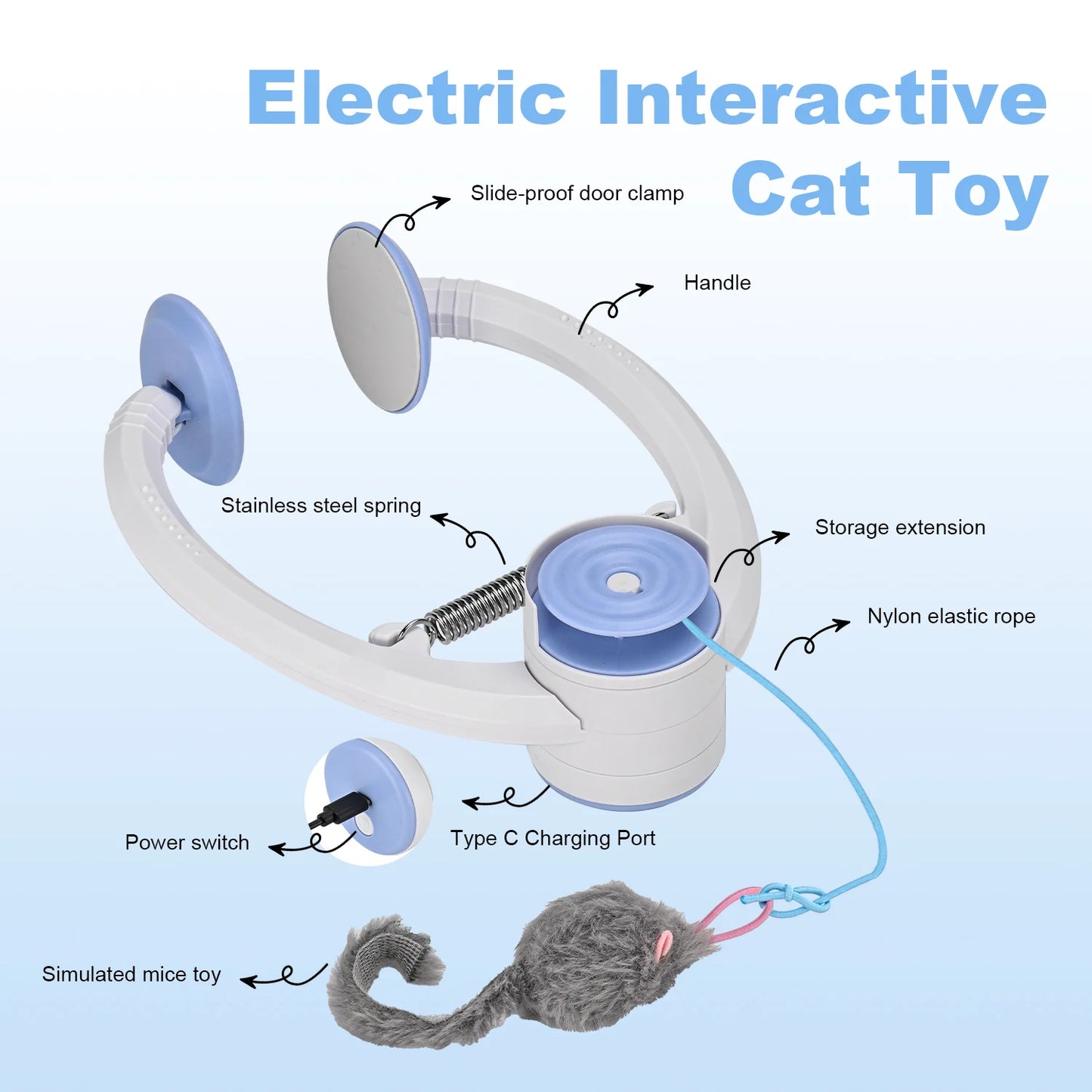 Rechargeable Door Hanging Cat Toy – Automatic Interactive Cat Teaser with Plush Mouse