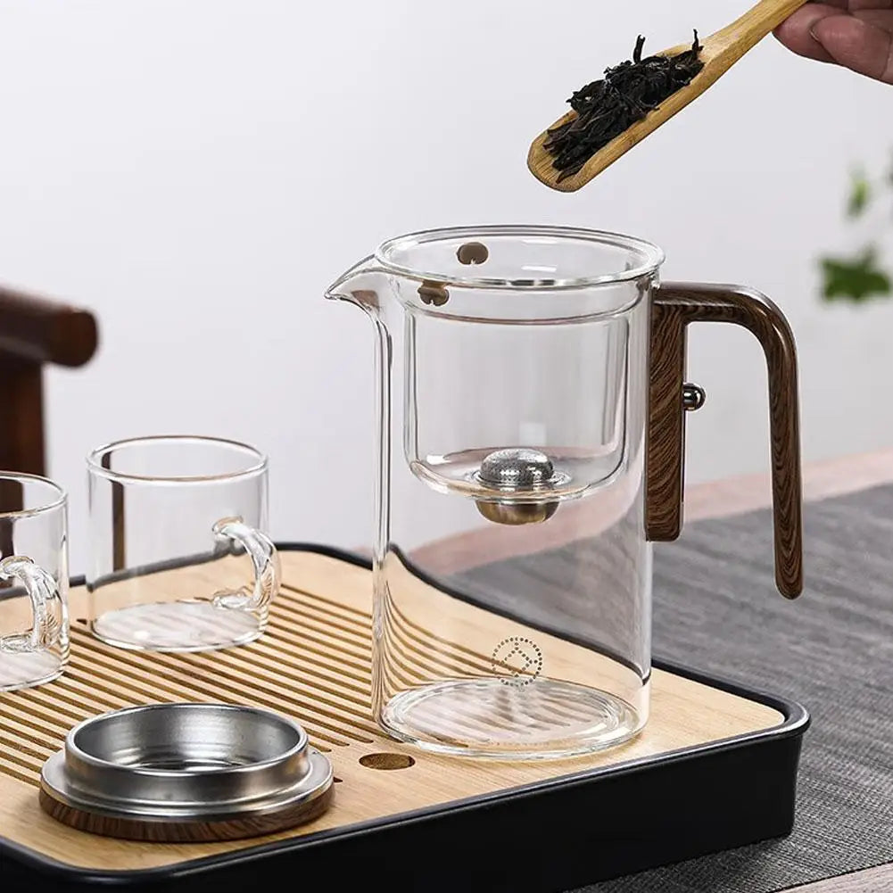 Glass Tea Separation Teapot with Magnetic Switch – Heat Resistant Tea Infuser Pot with Wooden Handle