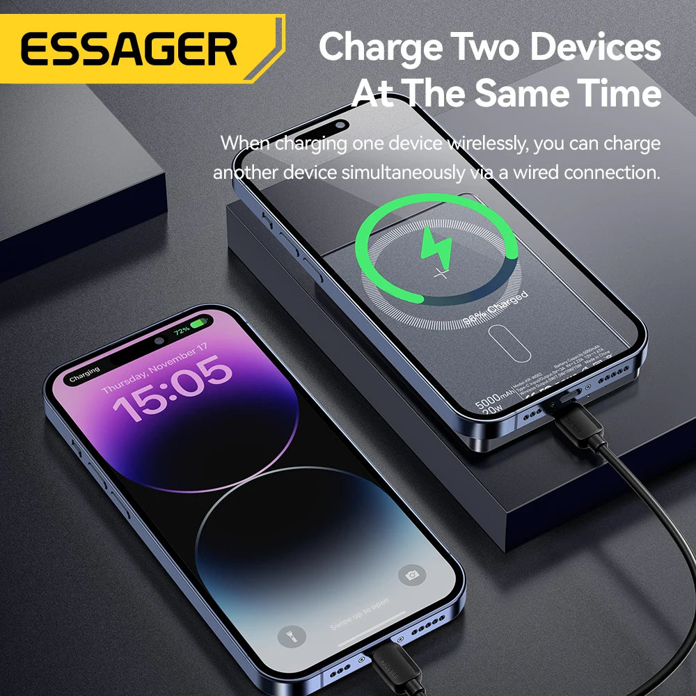 Essager 5,000mAh Slim Magnetic Wireless Power Bank – 20W USB-C Fast Charger