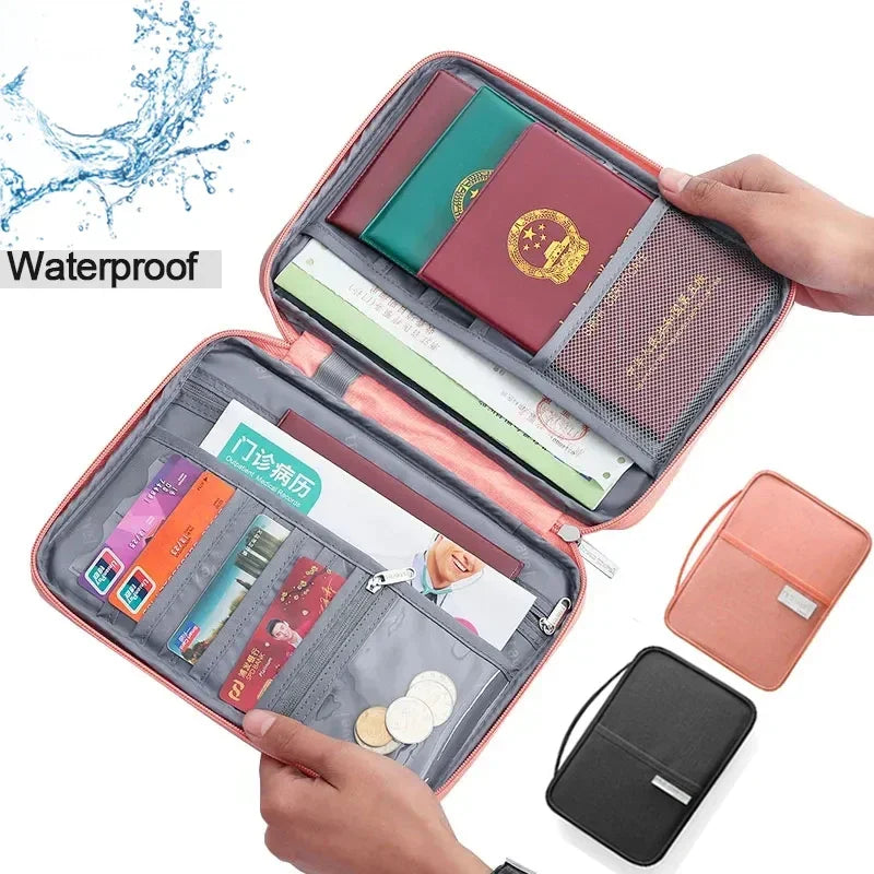 Large Waterproof Family Passport Wallet – Women’s Travel Document Organizer Bag