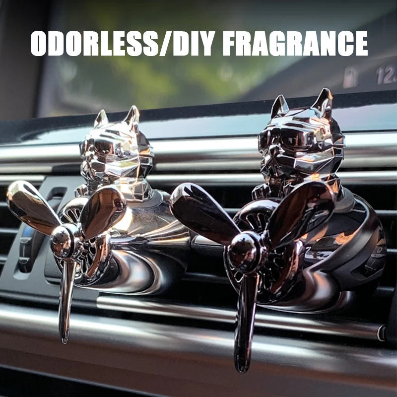 Pilot Bulldog Car Air Freshener – Rotating Airplane Vent Clip Ornament With Fragrance