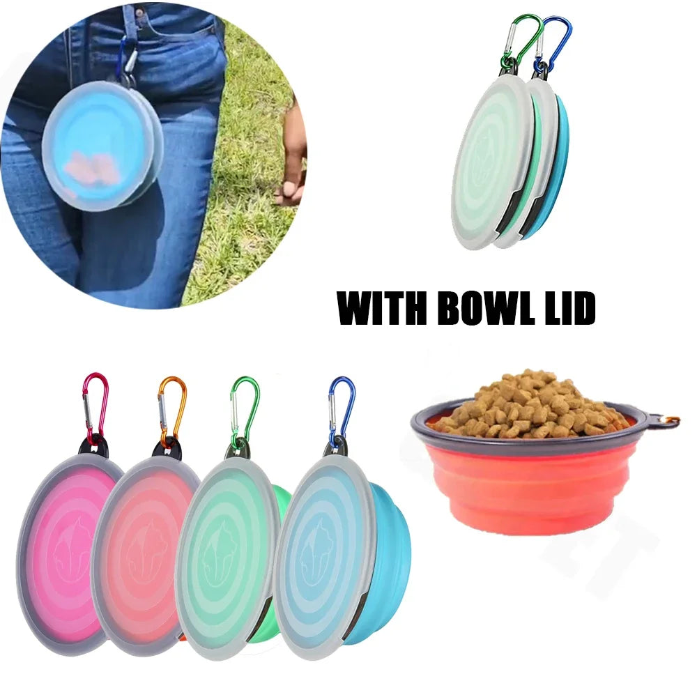 Foldable Silicone Dog Travel Bowl – Portable Collapsible Pet Food & Water Basin with Hook (12oz)