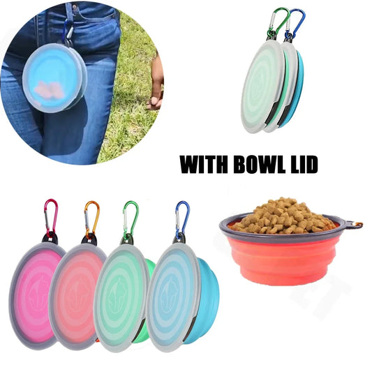 Foldable Silicone Dog Travel Bowl – Portable Collapsible Pet Food & Water Basin with Hook (12oz)