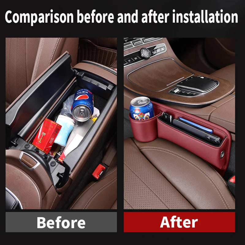 PU Leather Car Seat Gap Organizer With Phone, Cup And Key Storage – 1/2 Pieces