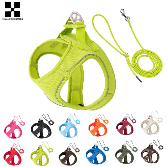 Reflective Dog Harness & Leash Set – Adjustable Step-In Vest for Small & Medium Dogs