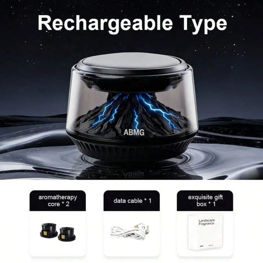 Smart Car Air Freshener Diffusers, Volcano Glacier Landscape Car Diffuser With AI Smart Start-Stop, Solar & USB Charging, Portab