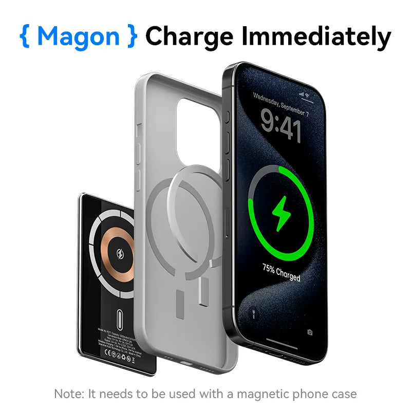 KUULAA MagOn 5,000mAh Ultra-Slim Magnetic Power Bank – 20W USB-C Charger