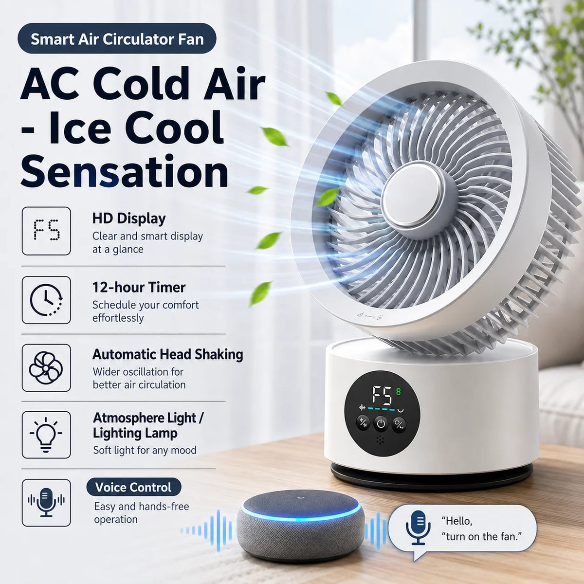Portable Rechargeable Wall-Mounted Folding Fan With Remote Control & Night Light