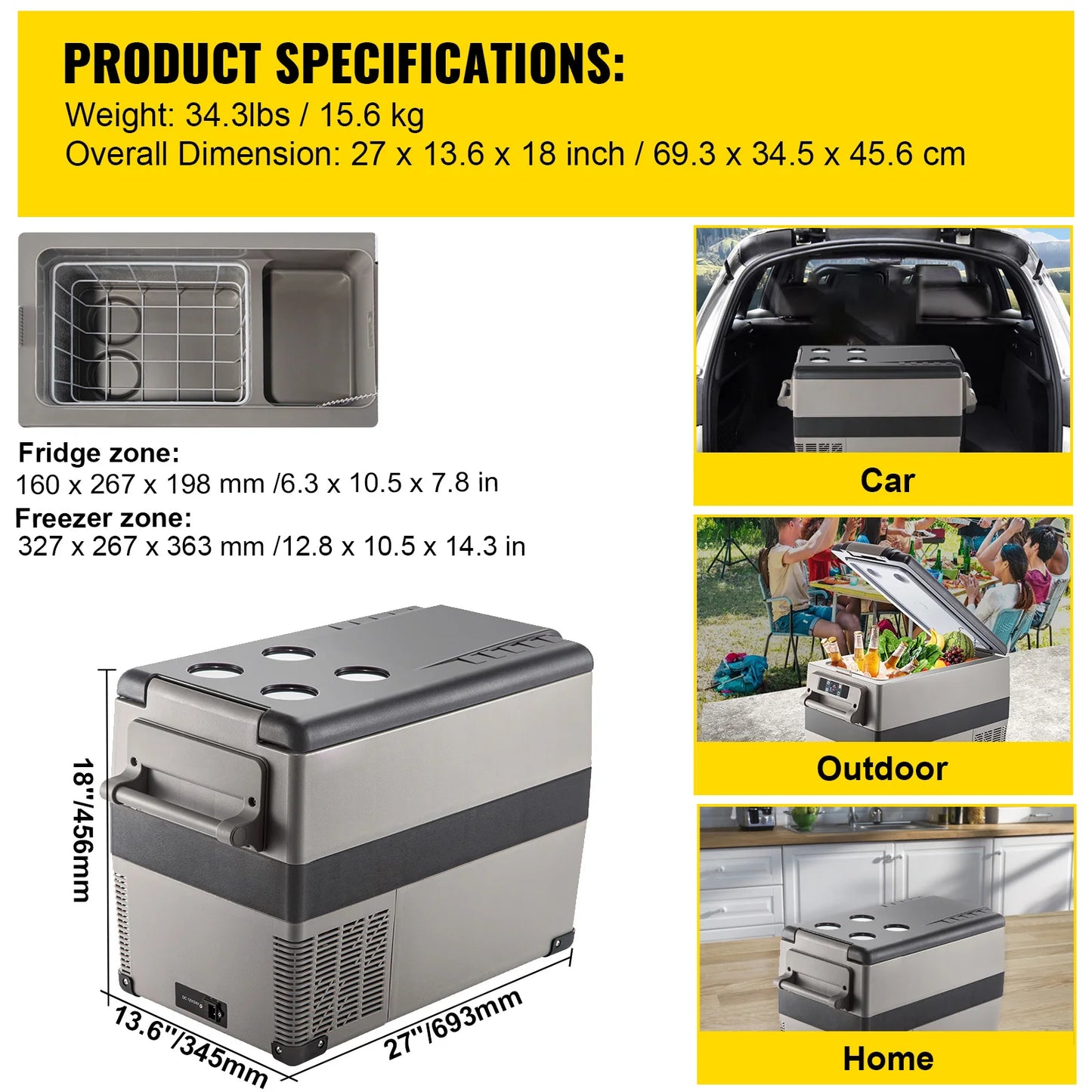 SucceBuy 20L–55L Portable Car Refrigerator Freezer – 12/24V Compressor Cooler With App Control