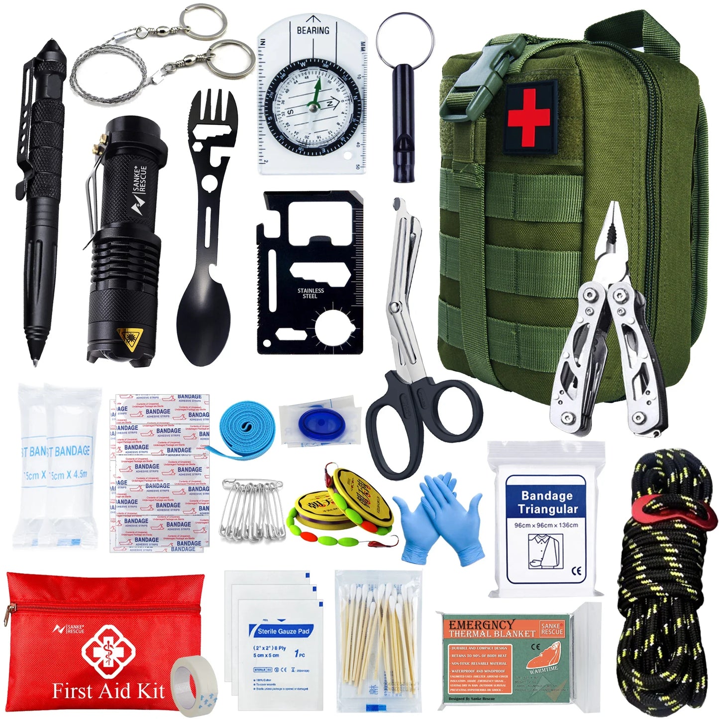 24-in-1 Tactical Survival & First Aid Kit – MOLLE Emergency Pouch for Car, Camping and Hiking