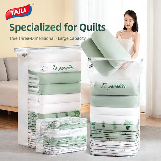 TAILI Cubic Vacuum Storage Bags – Reusable Space Saver Bags for Clothes, Comforters & Travel (No Pump Needed)