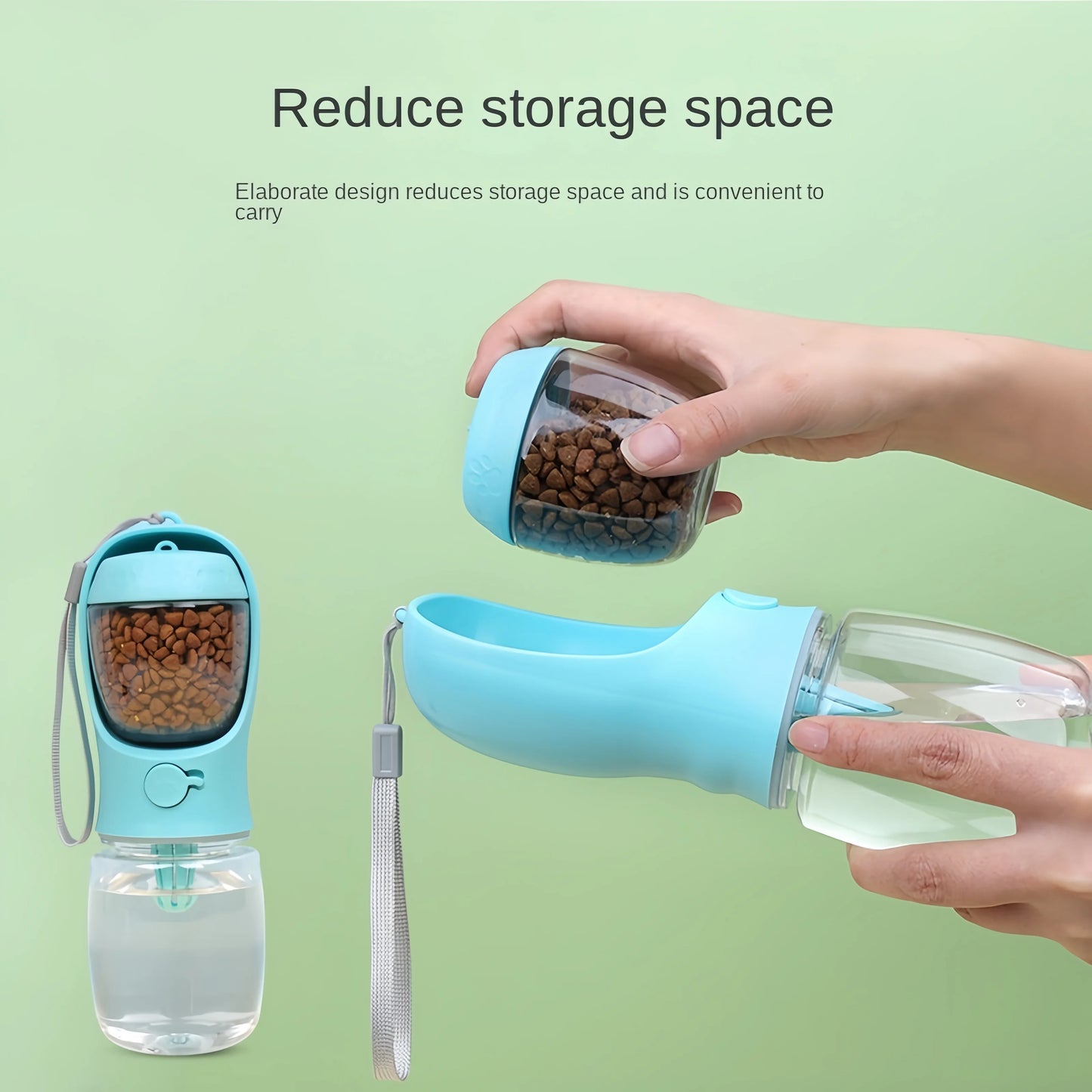 2-in-1 Portable Pet Water Bottle with Food Storage – Travel Feeder & Drinking Bowl for Dogs & Cats