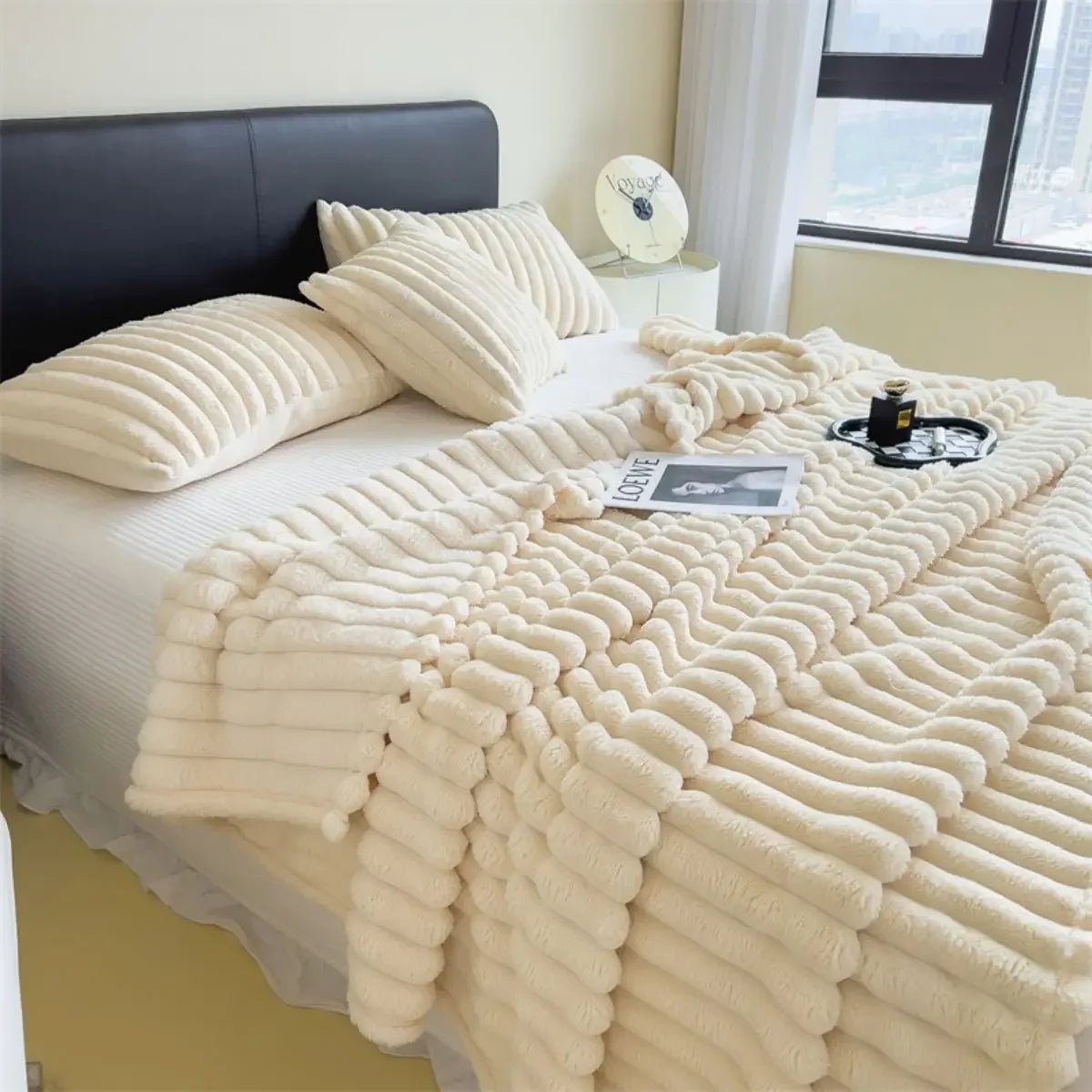 Striped Fuzzy Plush Throw Blanket – Soft 100 × 150 cm Coral Fleece Sofa Blanket - Goodify Mart