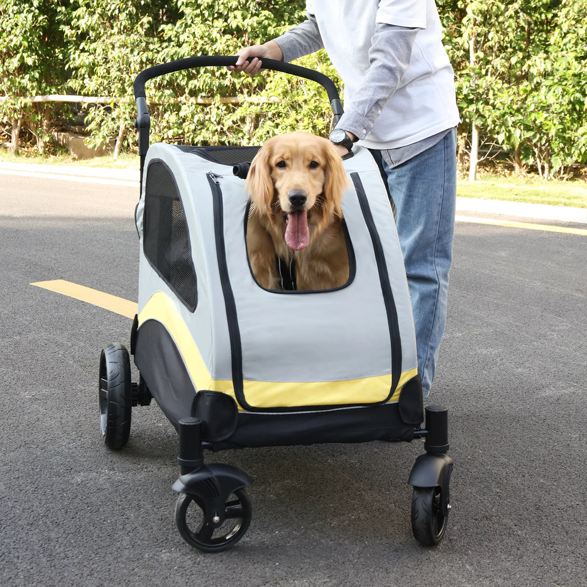 Heavy-Duty Foldable Dog Stroller For Large Dogs – 4-Wheel Pet Carrier Up To 65kg