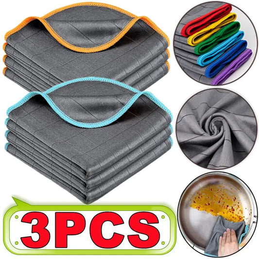 3-Pack Carbon Microfiber Cleaning Cloths – 40×50cm Low-Lint Glass & Kitchen Towels
