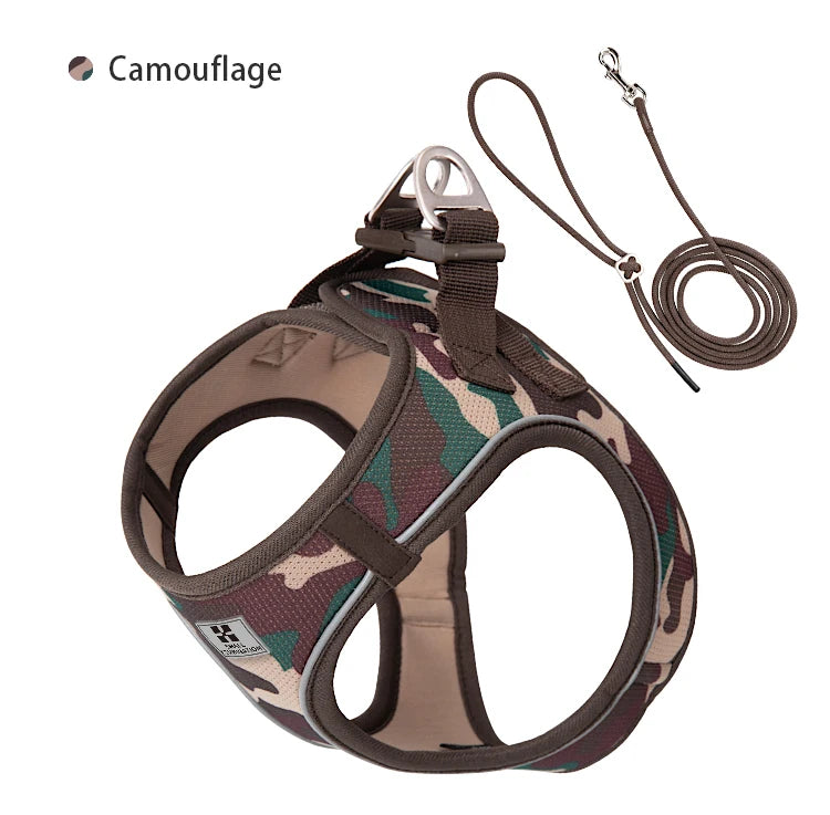 Reflective Dog Harness & Leash Set – Adjustable Step-In Vest for Small & Medium Dogs