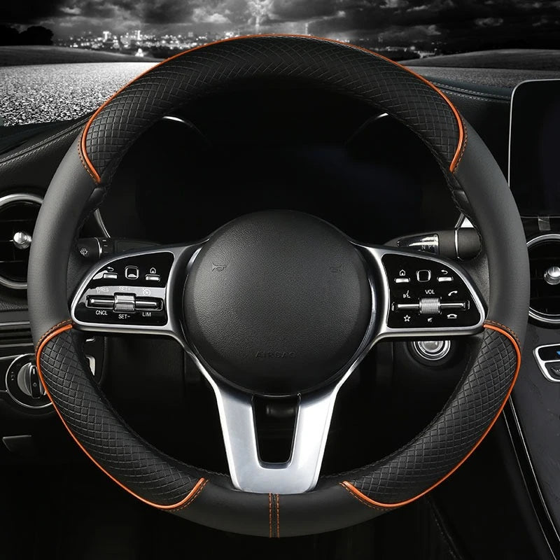 All-Season Leather Diamond Steering Wheel Cover – Universal 14.5–15 Inch (38cm) Anti-Slip Grip