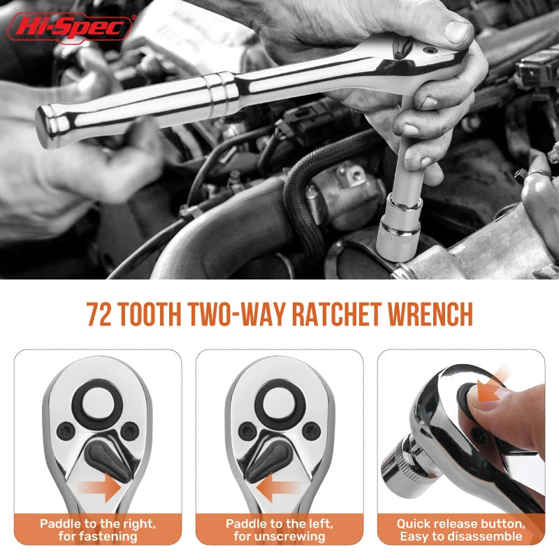 Hi-Spec 22/46-Piece Socket Wrench Set – 1/4 & 3/8-Inch Drive Ratchet Tool Kit
