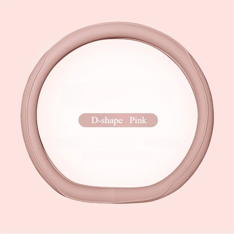 Embossed PU Leather Steering Wheel Cover – Non-Slip Breathable Universal 15 Inch (38cm) O & D Shape