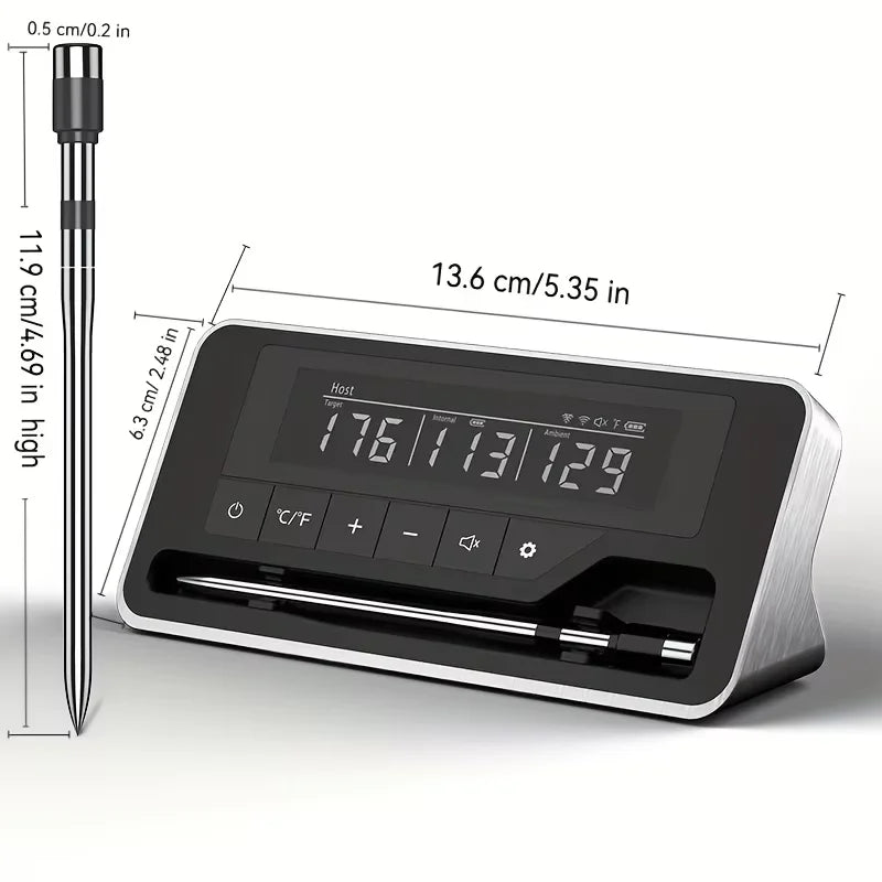 Smart Wireless Meat Thermometer with Bluetooth – Ultra-Thin 5mm Probe & Large LCD Display for BBQ, Grill & Oven