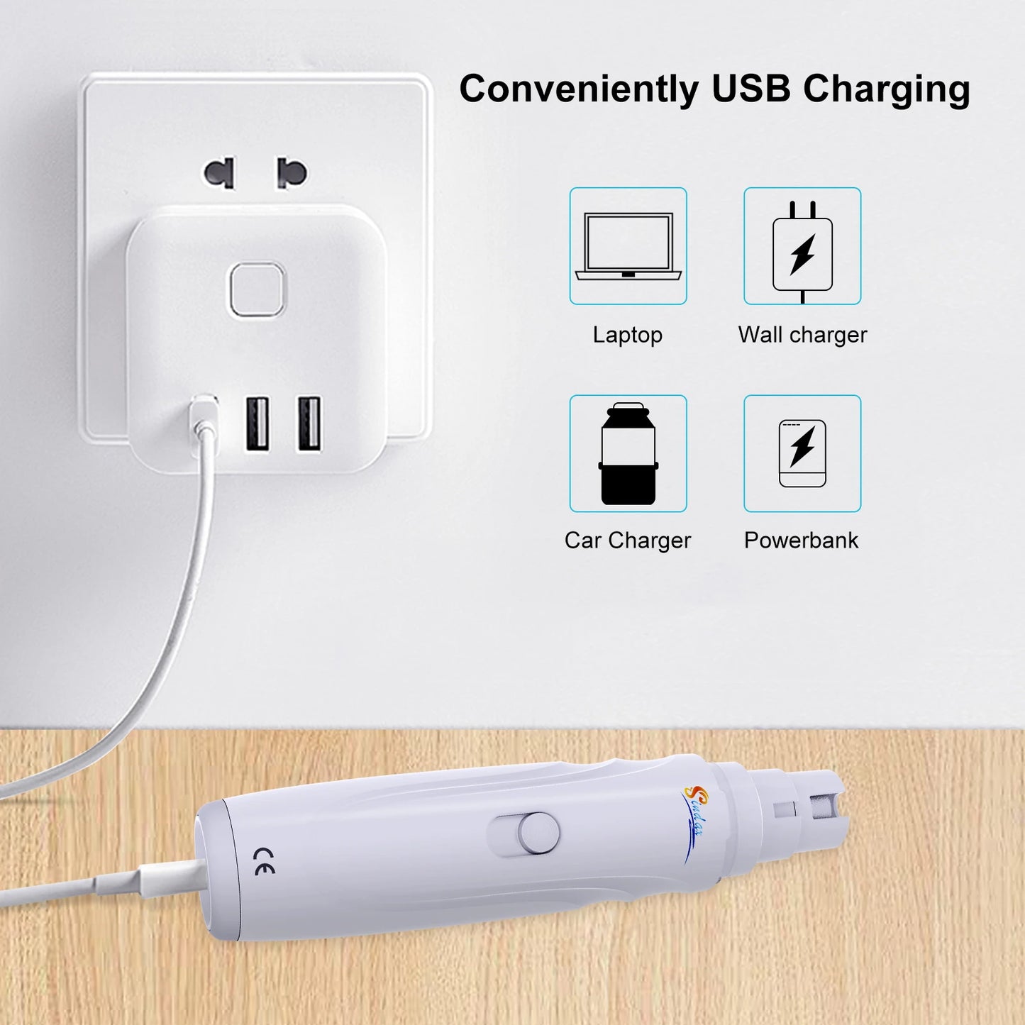 USB Rechargeable Dog Nail Grinder – Electric Pet Claw Trimmer with 2 Speeds & 3 Grinding Ports (Low Noise)