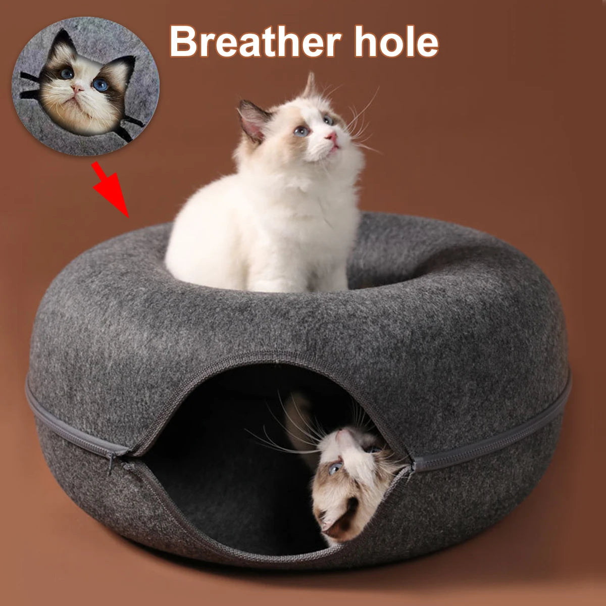 Round Felt Cat Tunnel Bed & Scratcher – Interactive Donut Nest For Kittens